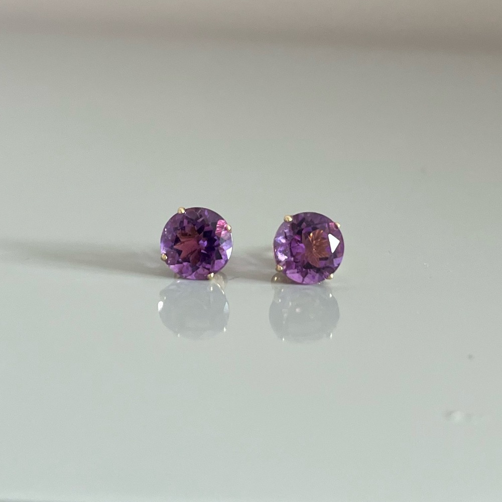 14K Gold Amethyst Stud Earrings